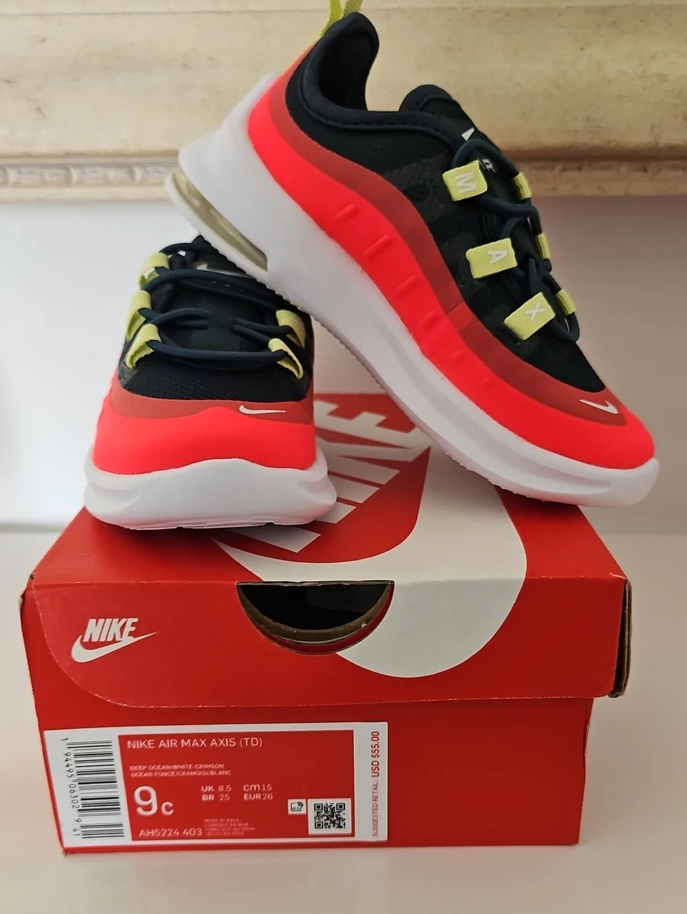 Nike Kids Air Max Axis Sneakers - Black, Red, Yellow